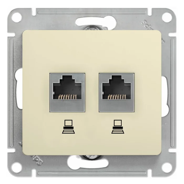 Механизм розетки комп. + телеф. 2-м СП Glossa RJ11 RJ45 беж