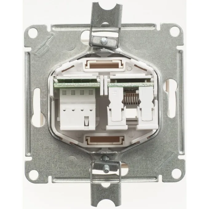 W59 Розетка бежевая двойная телефон + интернет 5е RJ11+RJ45 (в сборе, с рамкой)