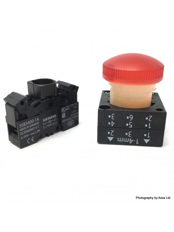 Индикатор круглый с матовой линзой + встроенный светодиод 230V AC красный с держателем