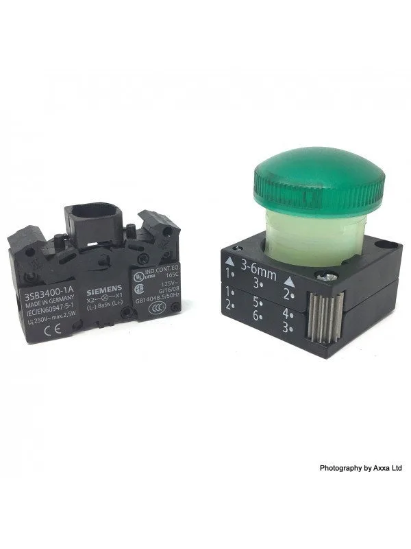 Индикатор круглый с матовой линзой + встроенный светодиод 230V AC зеленый с держателем