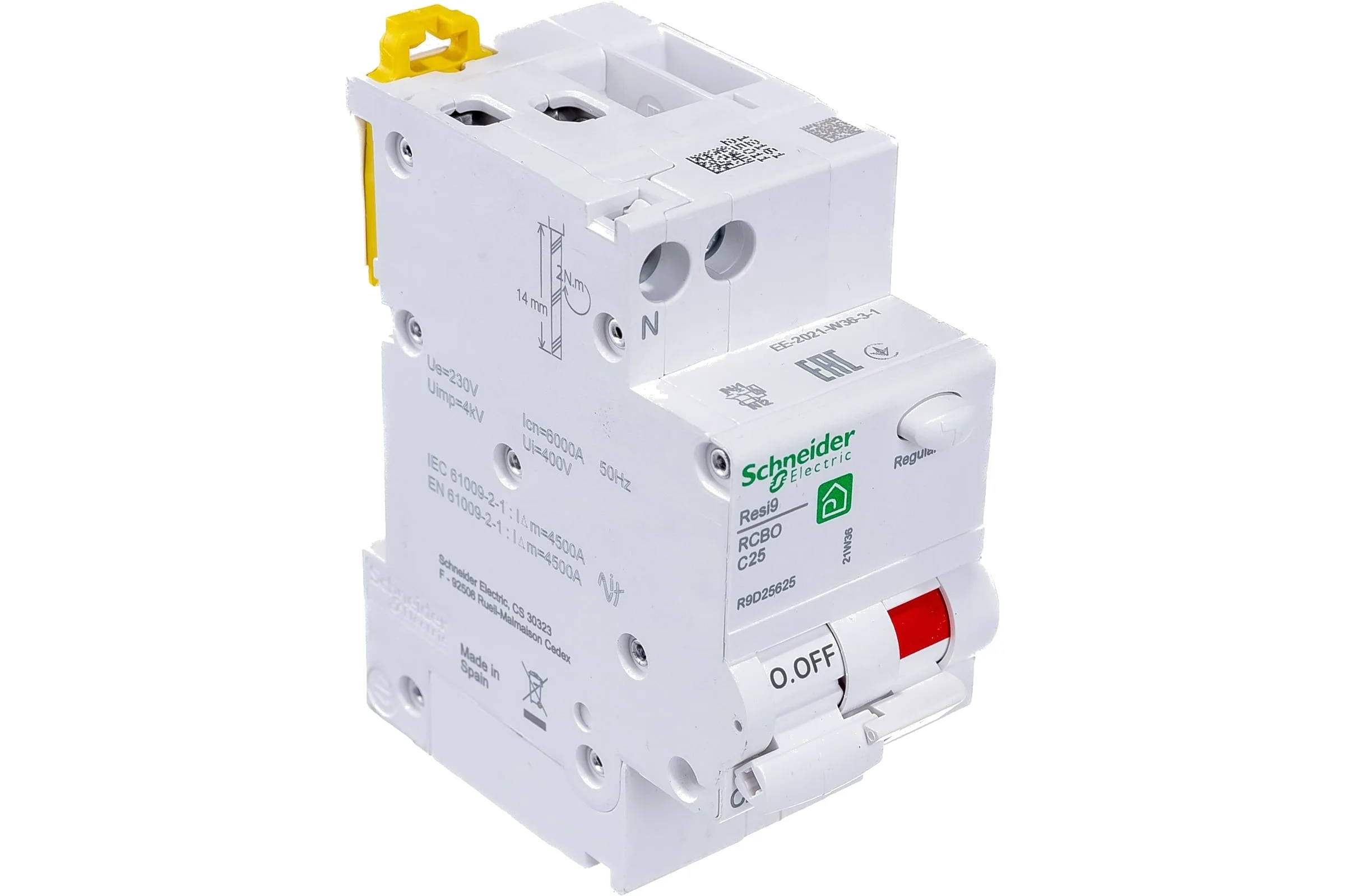 Дифавтомат Resi9 1P+N 25А ( C ) 6 кА, 30 мА ( A )