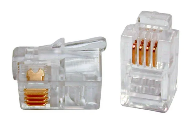 Hyperline PLUG-4P4C-P-C2-100 Телефонный разъем RJ-11(4P4C) (3 µ"/ 3 микродюйма) для телефонной трубки