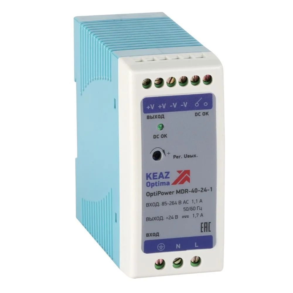 MW Преобразователь AC-DC на DIN-рейку 40Вт, выход 24В/1,66A, рег