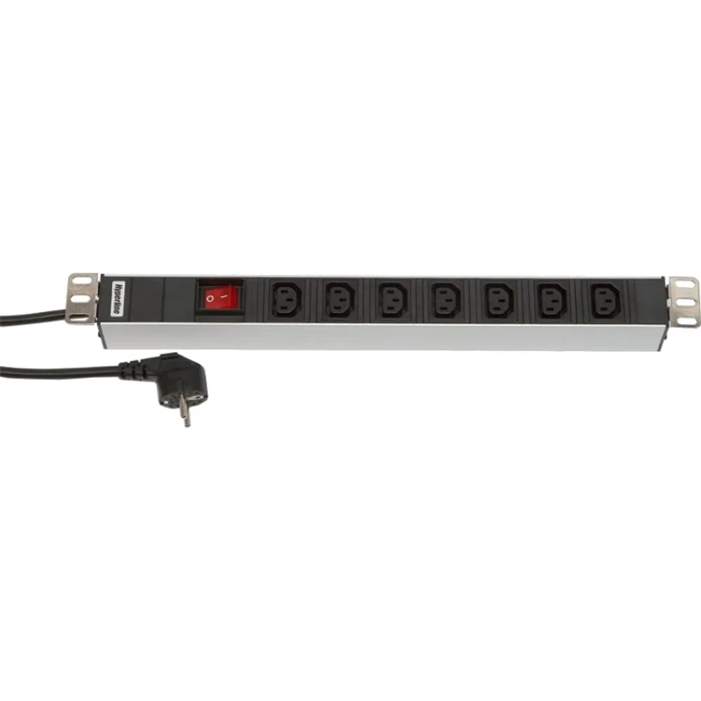 Hyperline SHT19-7IEC-S-2.5EU Блок розеток для 19" шкафов, горизонтальный, с выключателем с подсветкой