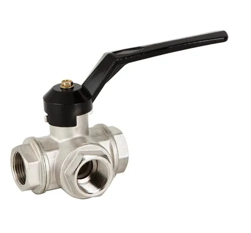 Кран 3-х ходовой Genebre CW617N Ду-32 Ру-16, уплотнение - PTFE, муфтовый, L-тип, рукоятка-рычаг, ВР/ВР/ВР